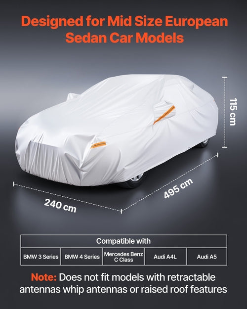 Car Cover, Car Cover Waterproof for Mid Size European Sedan Cars